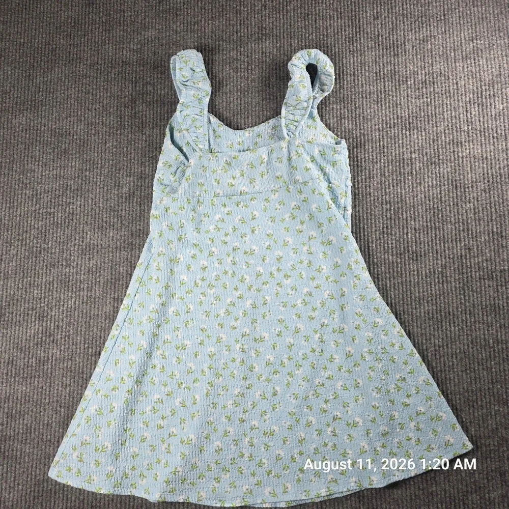 No Boundaries Womens Blue Floral Seersucker Button Front Mini Dress Size M 8-10